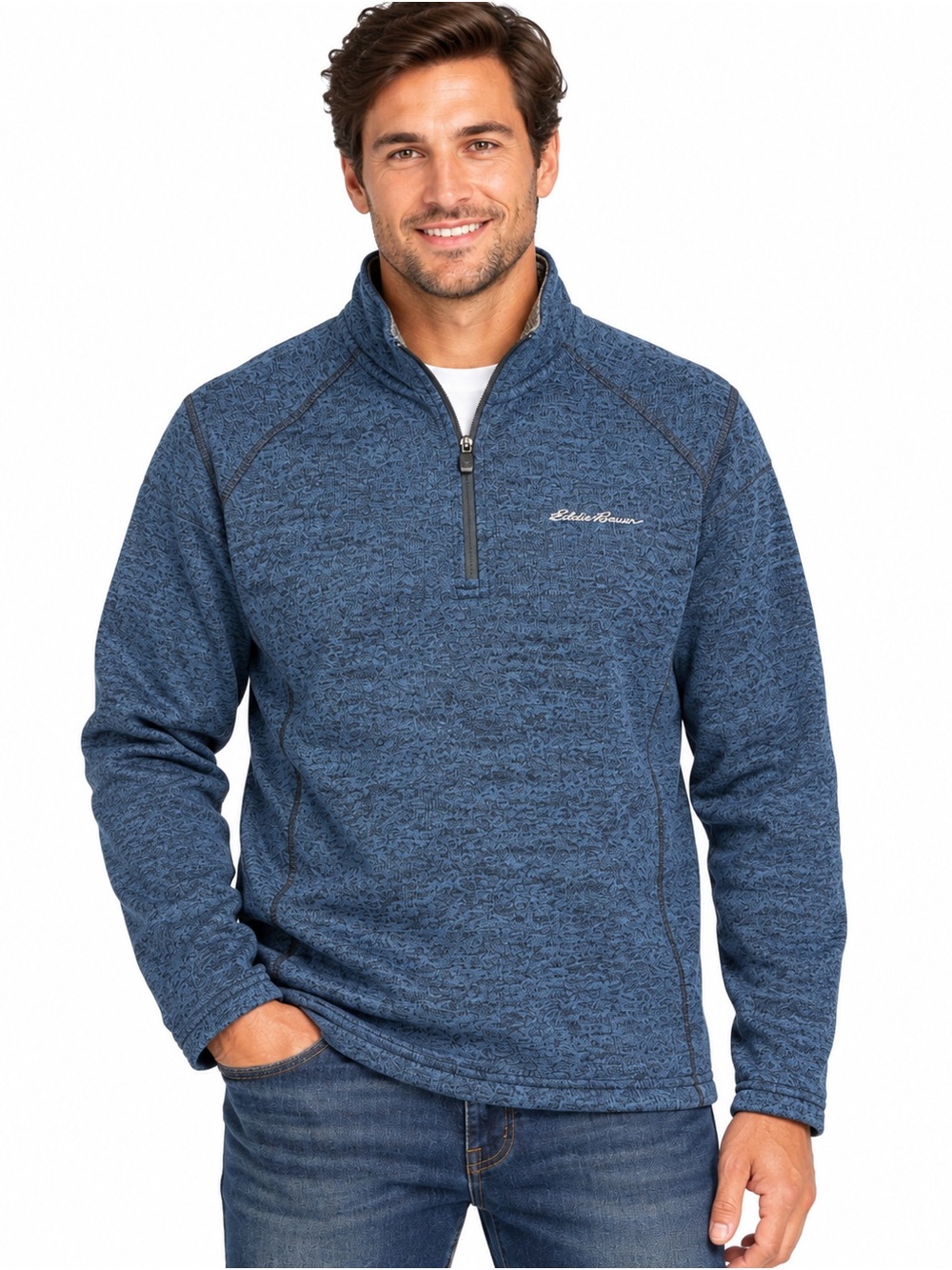 Eddie Bauer Men’s XL Quarter Zip Sweater Fleece Pullover Blue Heather
